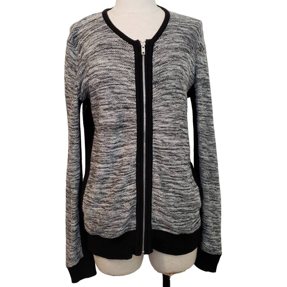 Splendid Sweater Womens Medium Black & Grey Full Zip Long Sleeve Pockets Preppy
